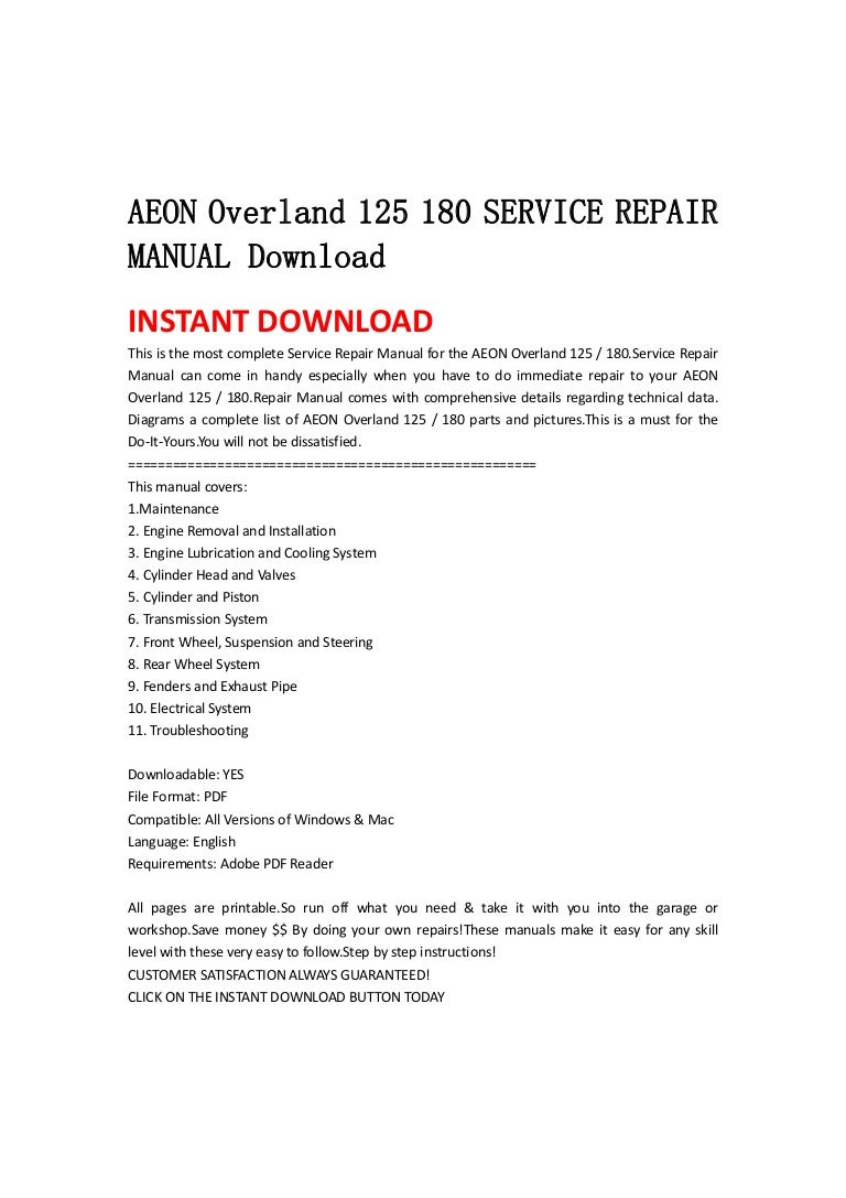 aeon cobra 180 instruction manual